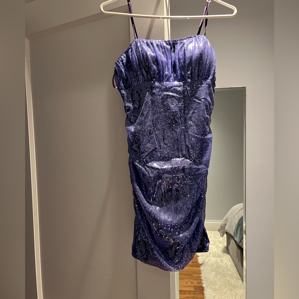 Sparkly Purple Spaghetti Straps Tight Sequined